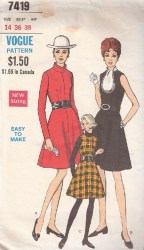 7419 VOGUE 1968 EASY FLARE COLLAR JUMPER, SLEEVES OR NOT  DRESS  PATTERN 14 36"B